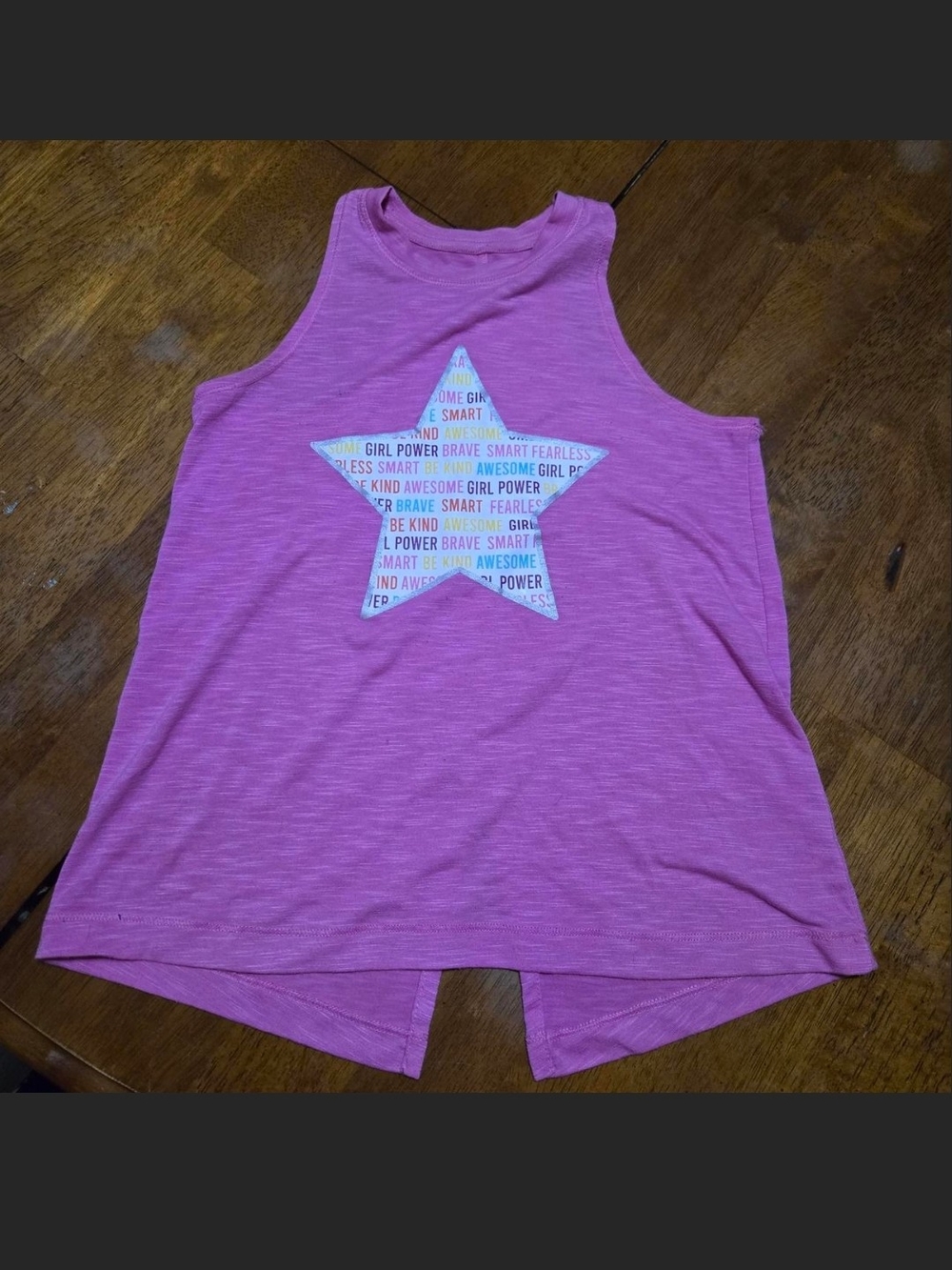 Girls' Pink Star Graphic Tank Top - Inspiring Text Detail